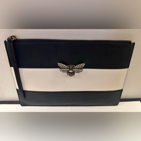 Gucci Striped Calfskin Queen Margaret Bee Clutch - Picture 4 of 7